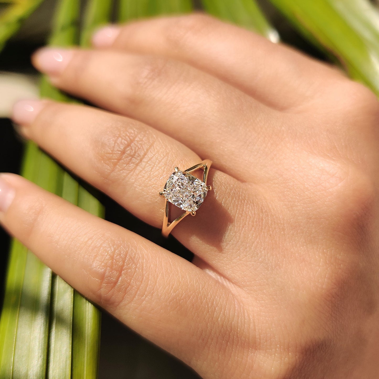 1.50 CT Cushion Split Shank Moissanite Engagement Ring