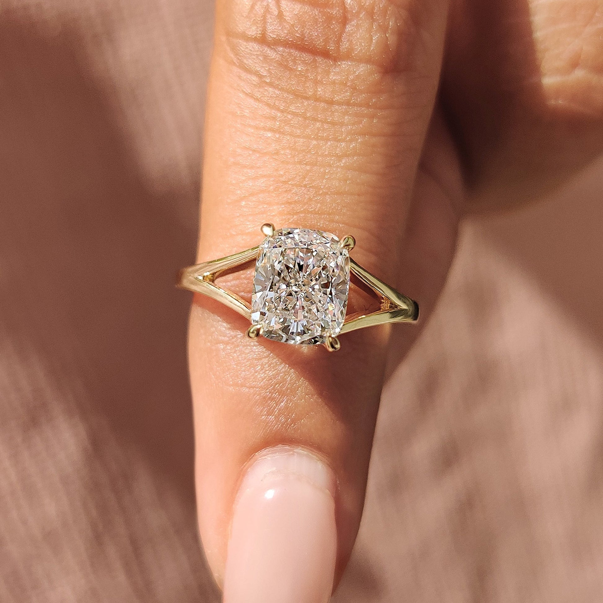1.50 CT Cushion Split Shank Moissanite Engagement Ring