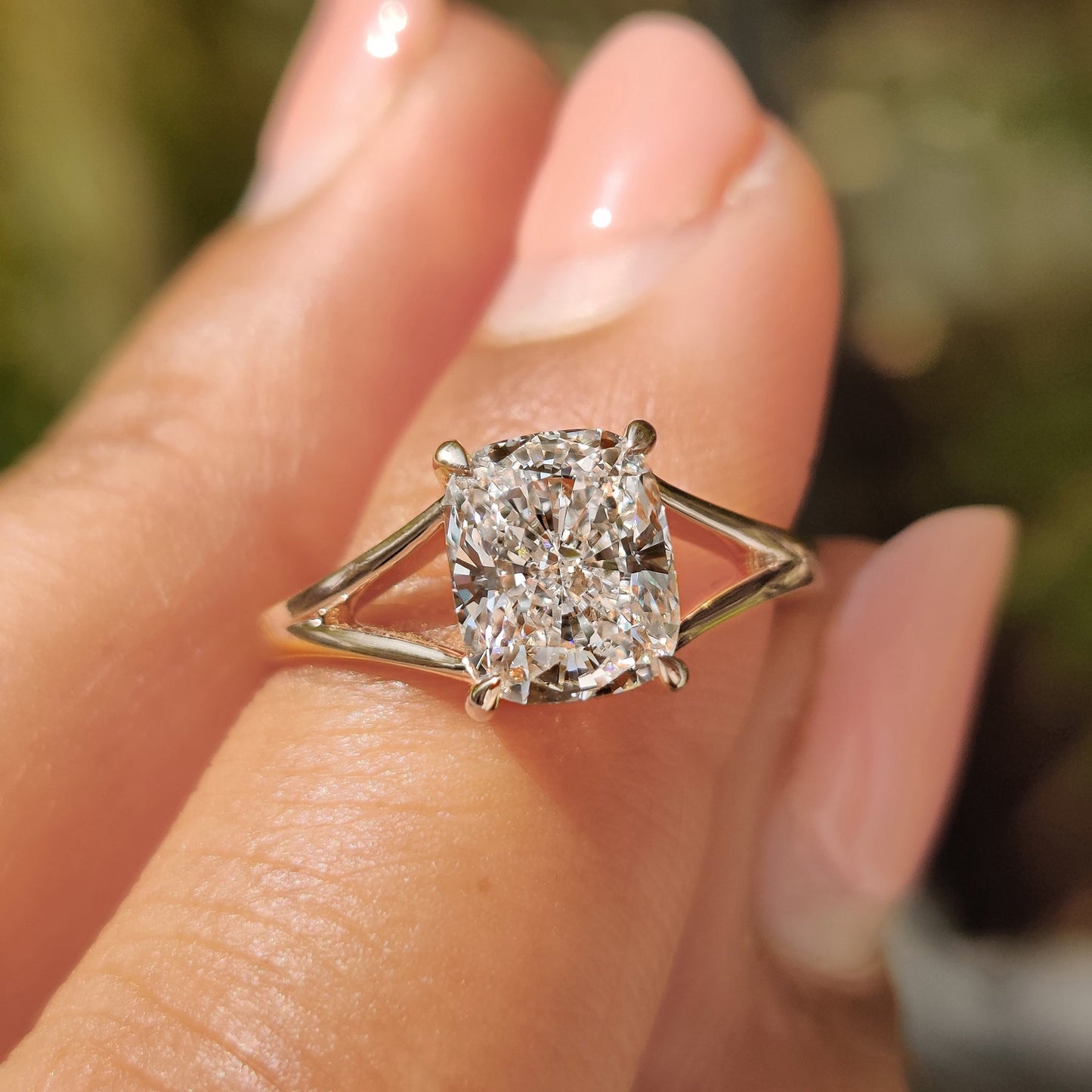 1.50 CT Cushion Split Shank Moissanite Engagement Ring