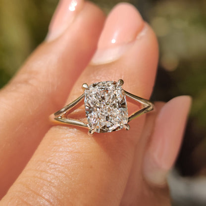 1.50 CT Cushion Split Shank Moissanite Engagement Ring