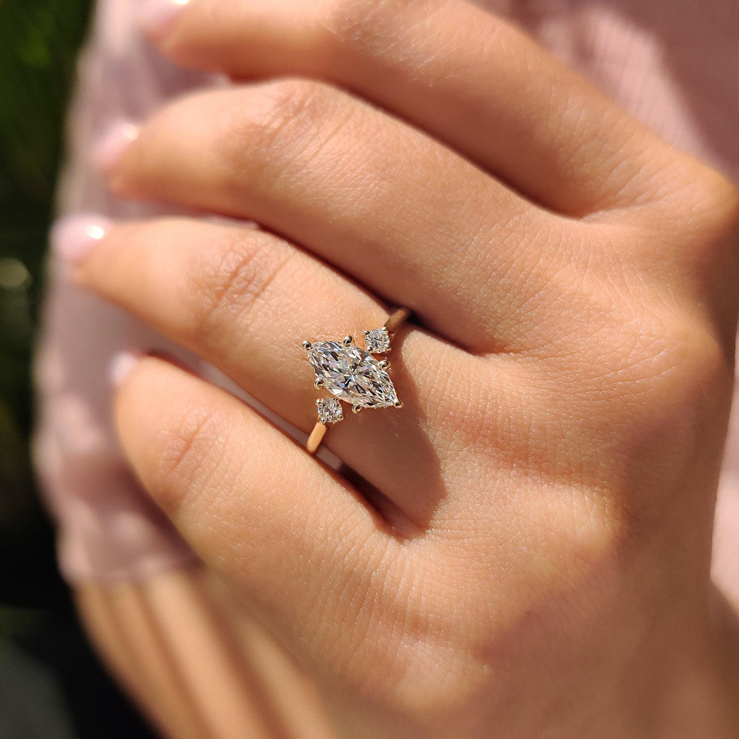 1 CT Marquise Three Stone Moissanite Engagement Ring