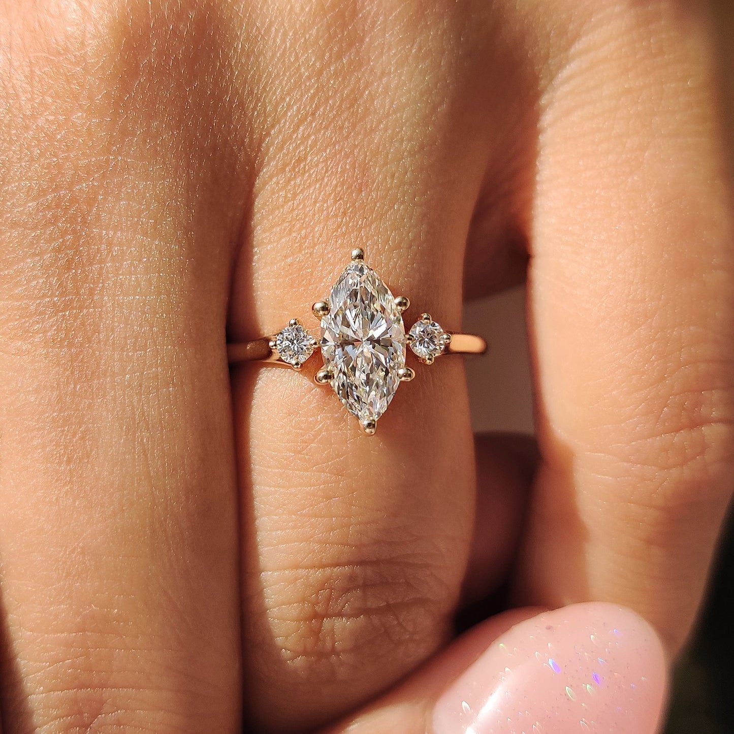 1 CT Marquise Three Stone Moissanite Engagement Ring