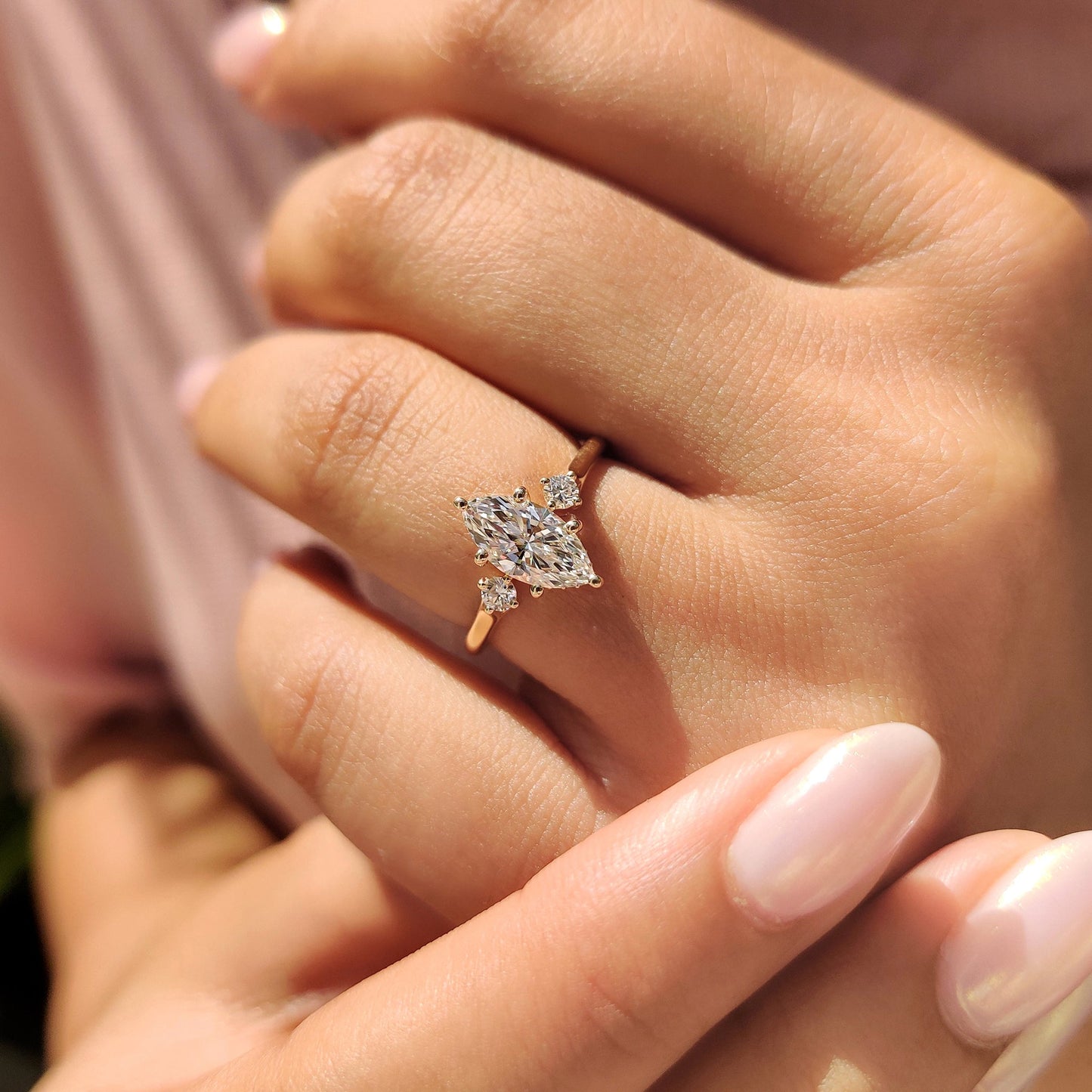 1 CT Marquise Three Stone Moissanite Engagement Ring