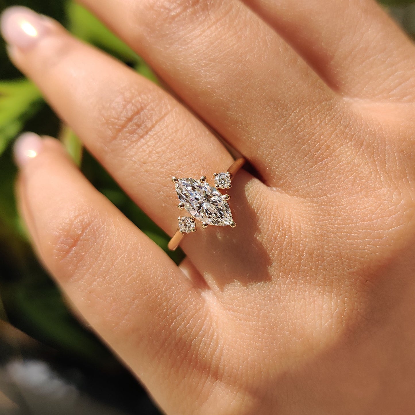 1 CT Marquise Three Stone Moissanite Engagement Ring