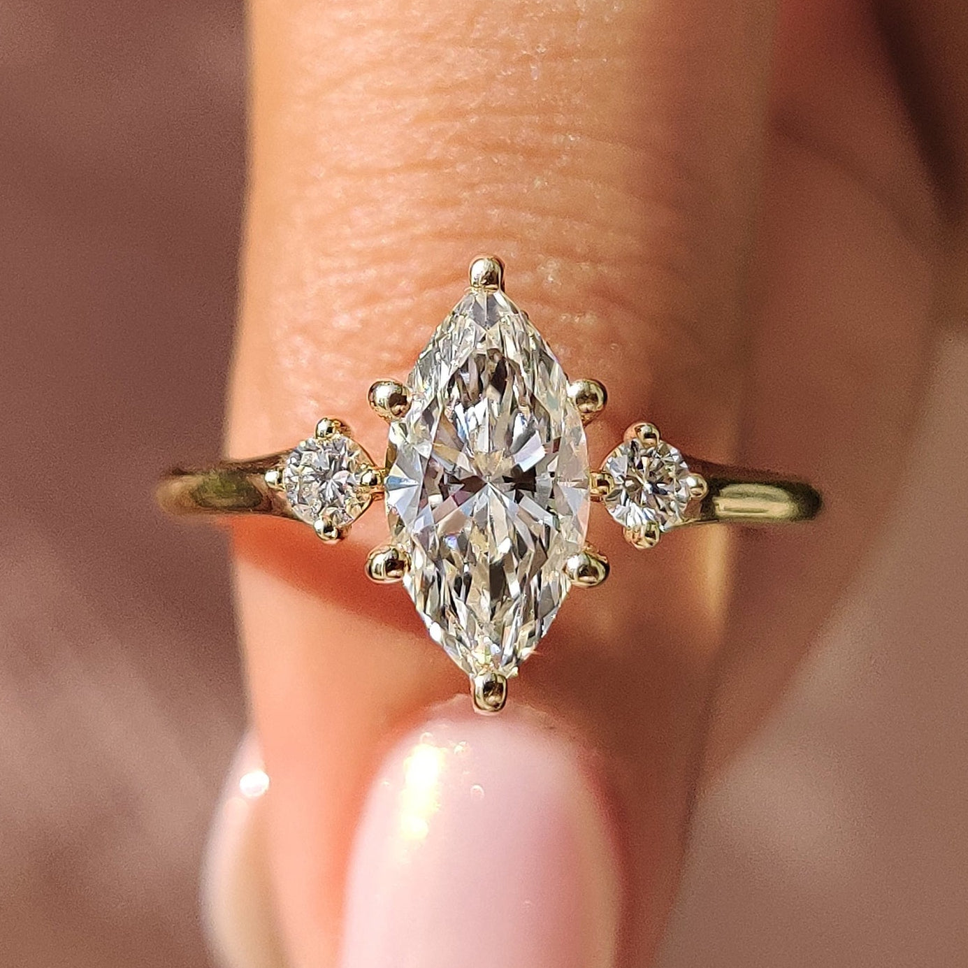 1 CT Marquise Three Stone Moissanite Engagement Ring