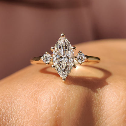 1 CT Marquise Three Stone Moissanite Engagement Ring
