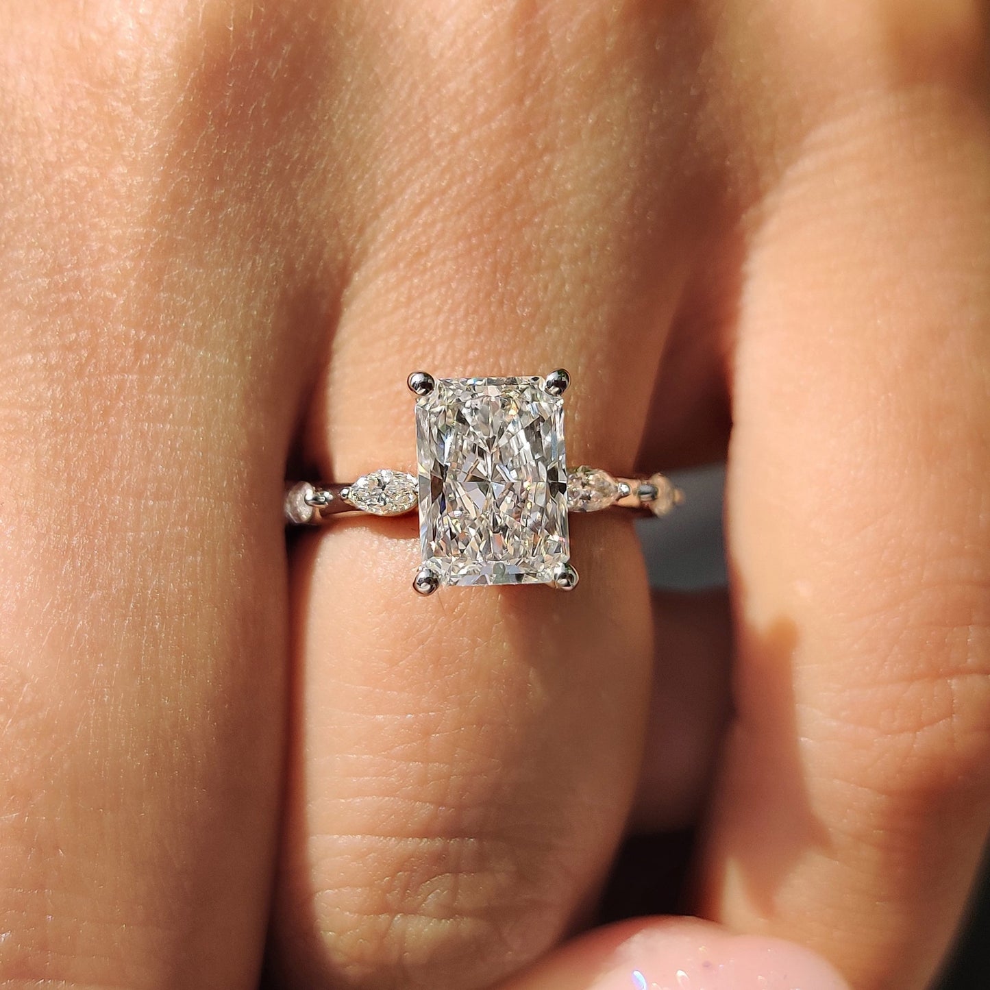 2 CT Radiant Dainty Pave Moissanite Engagement Ring