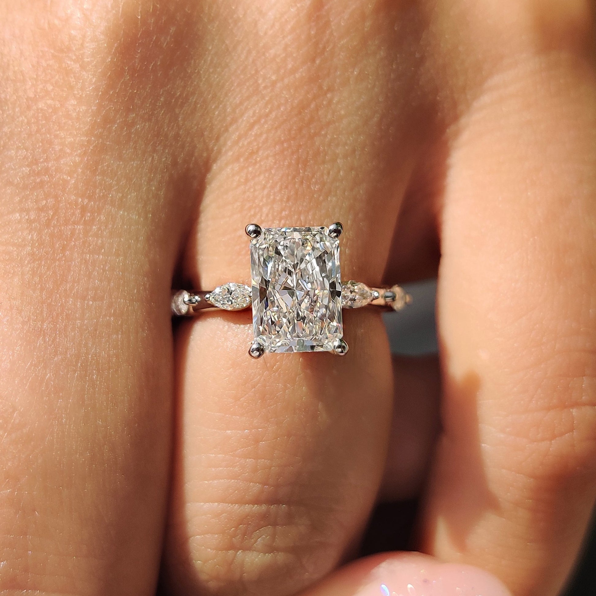 2 CT Radiant Dainty Pave Moissanite Engagement Ring