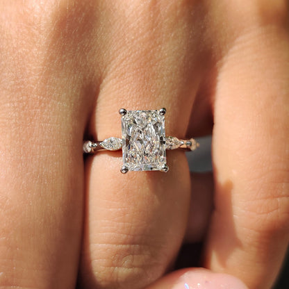 2 CT Radiant Dainty Pave Moissanite Engagement Ring
