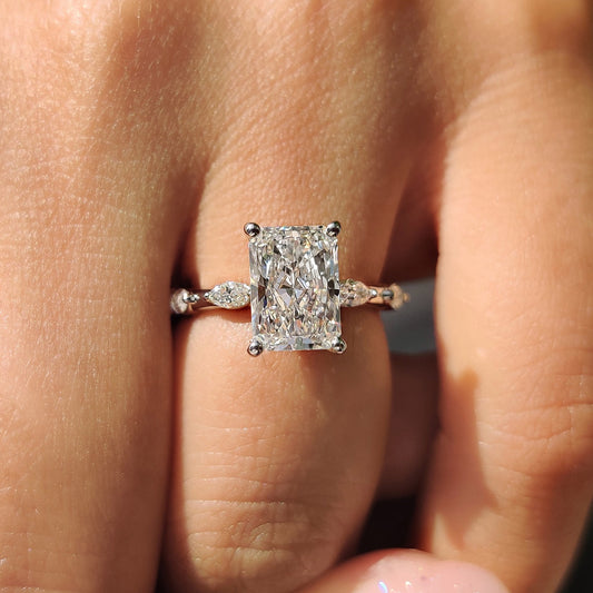 2 CT Radiant Dainty Pave Moissanite Engagement Ring