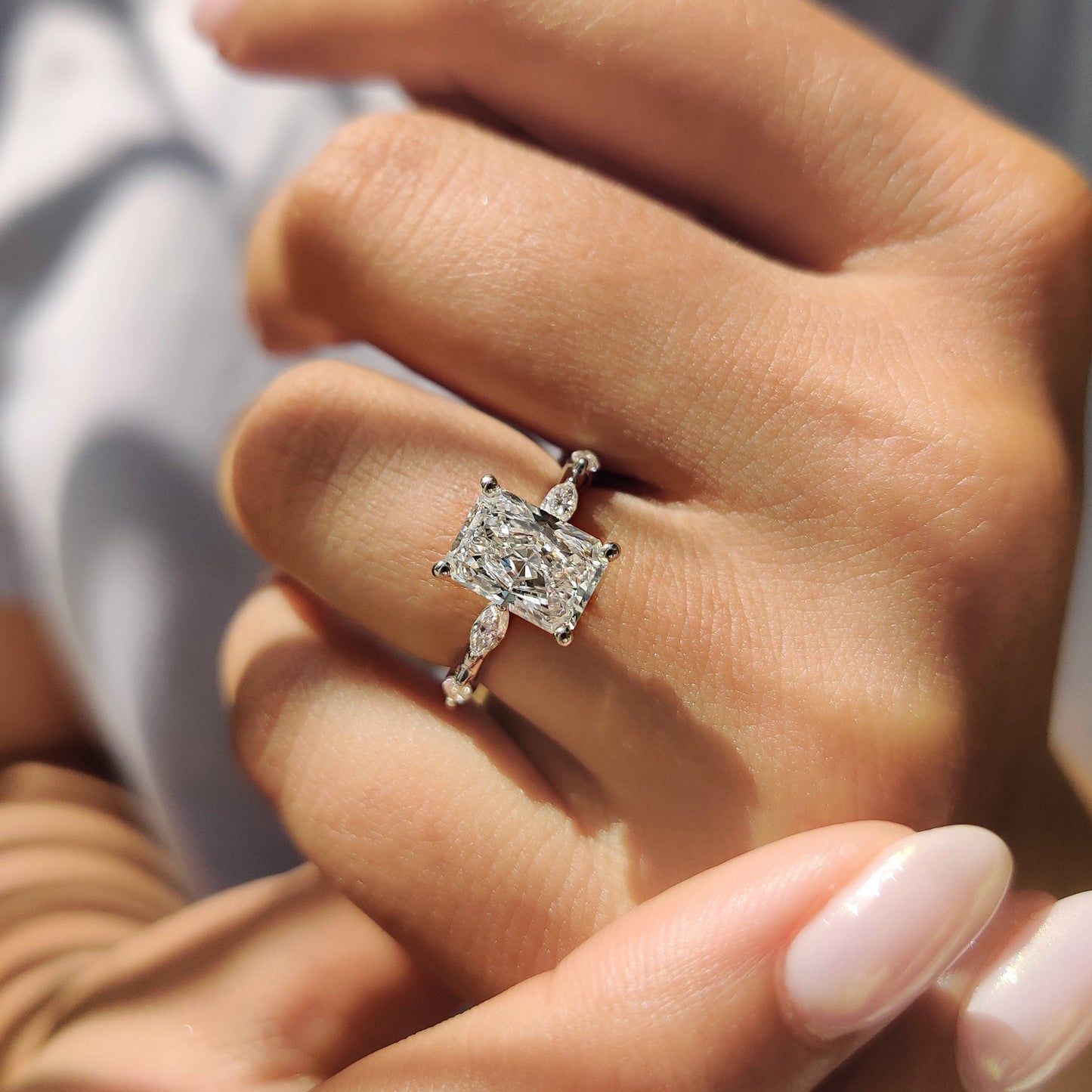 2 CT Radiant Dainty Pave Moissanite Engagement Ring