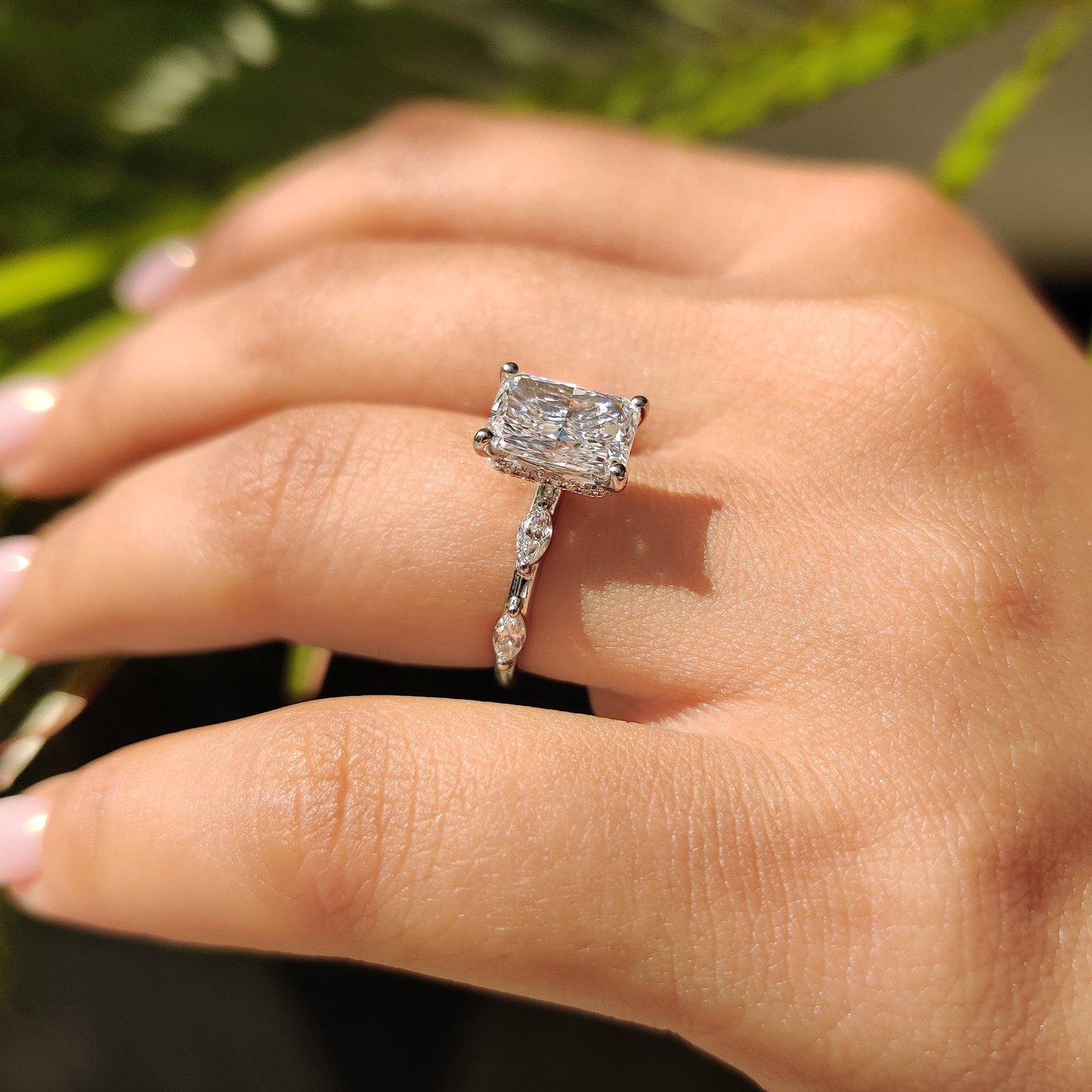2 CT Radiant Dainty Pave Moissanite Engagement Ring