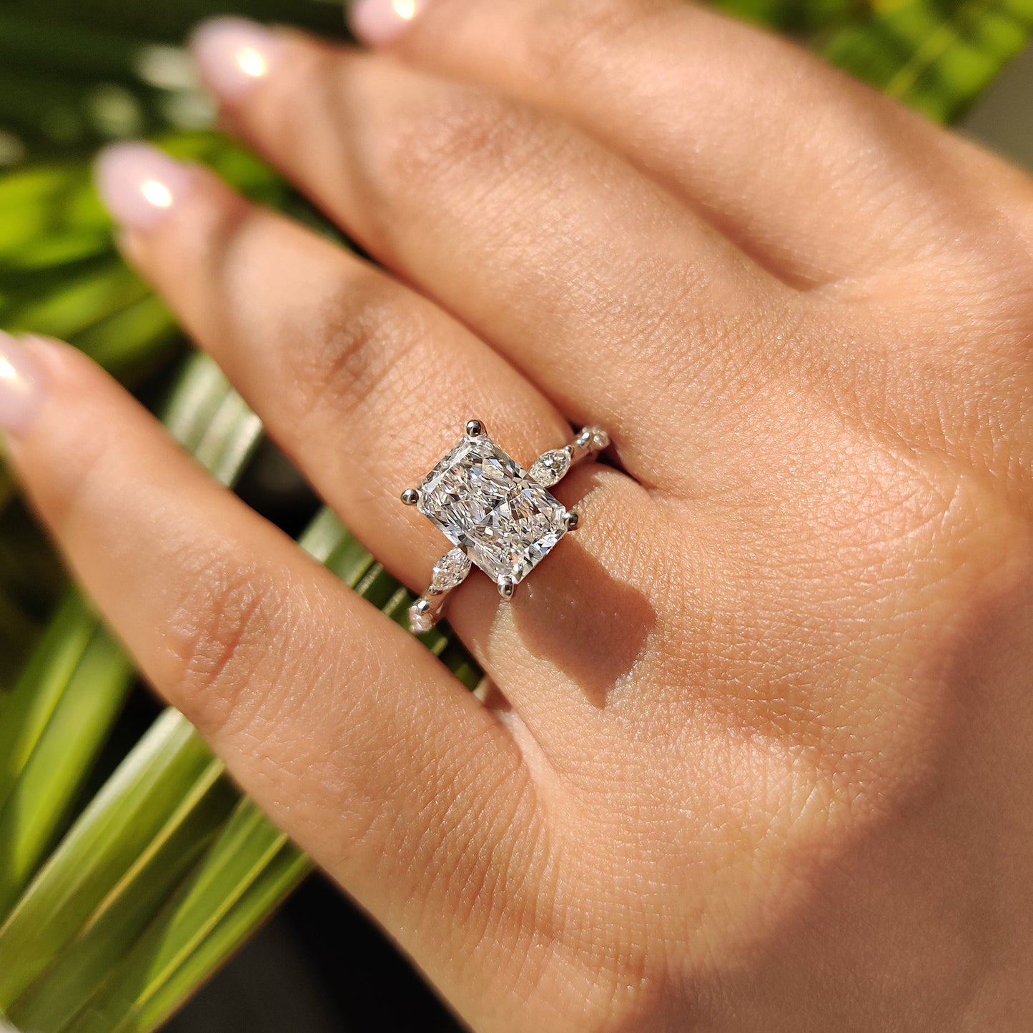 2 CT Radiant Dainty Pave Moissanite Engagement Ring