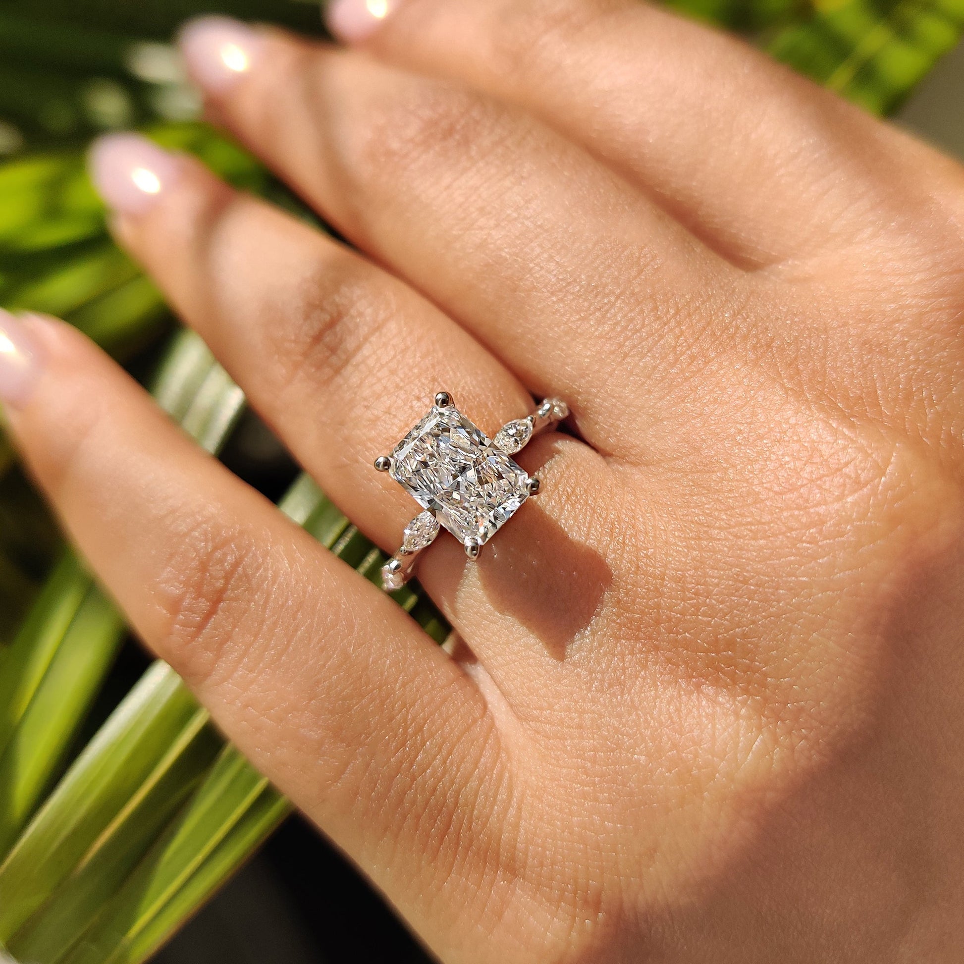 2 CT Radiant Dainty Pave Moissanite Engagement Ring