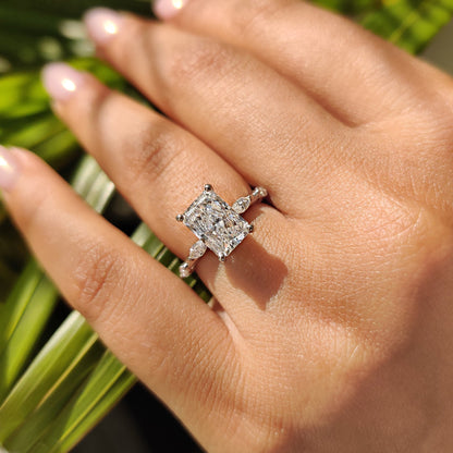 2 CT Radiant Dainty Pave Moissanite Engagement Ring