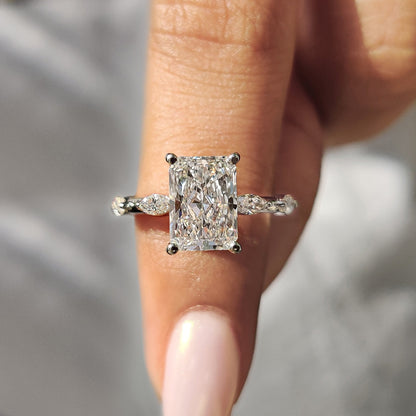 2 CT Radiant Dainty Pave Moissanite Engagement Ring