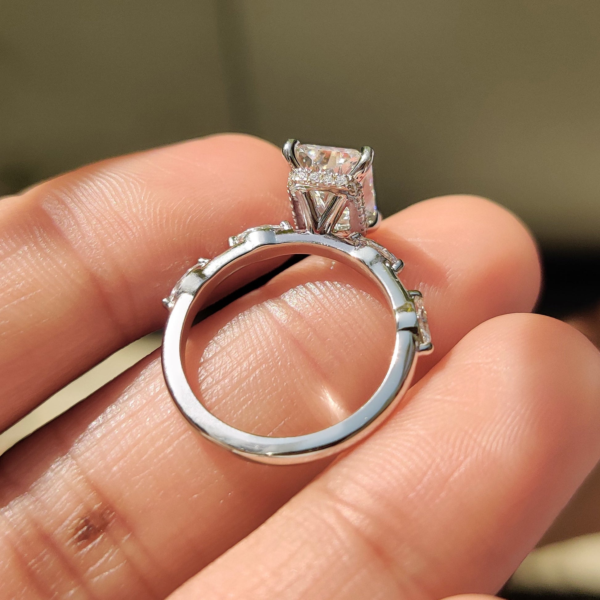 2 CT Radiant Dainty Pave Moissanite Engagement Ring