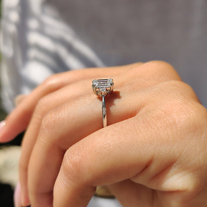 1 CT Emerald Three Stone Moissanite Engagement Ring