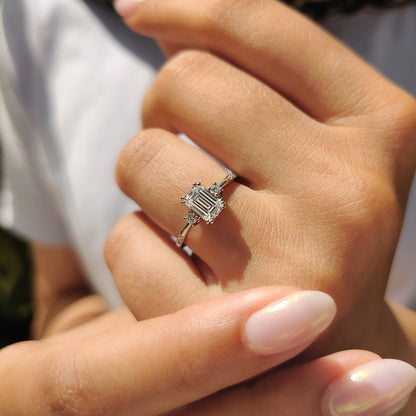 1 CT Emerald Three Stone Moissanite Engagement Ring