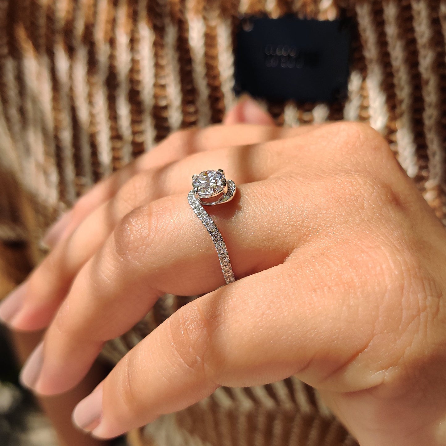 1.04 CT Oval Swirl Pave Cluster Moissanite Engagement Ring