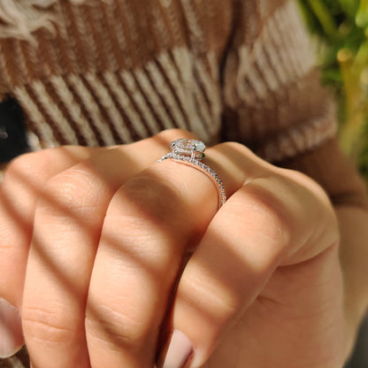 1.04 CT Oval Swirl Pave Cluster Moissanite Engagement Ring