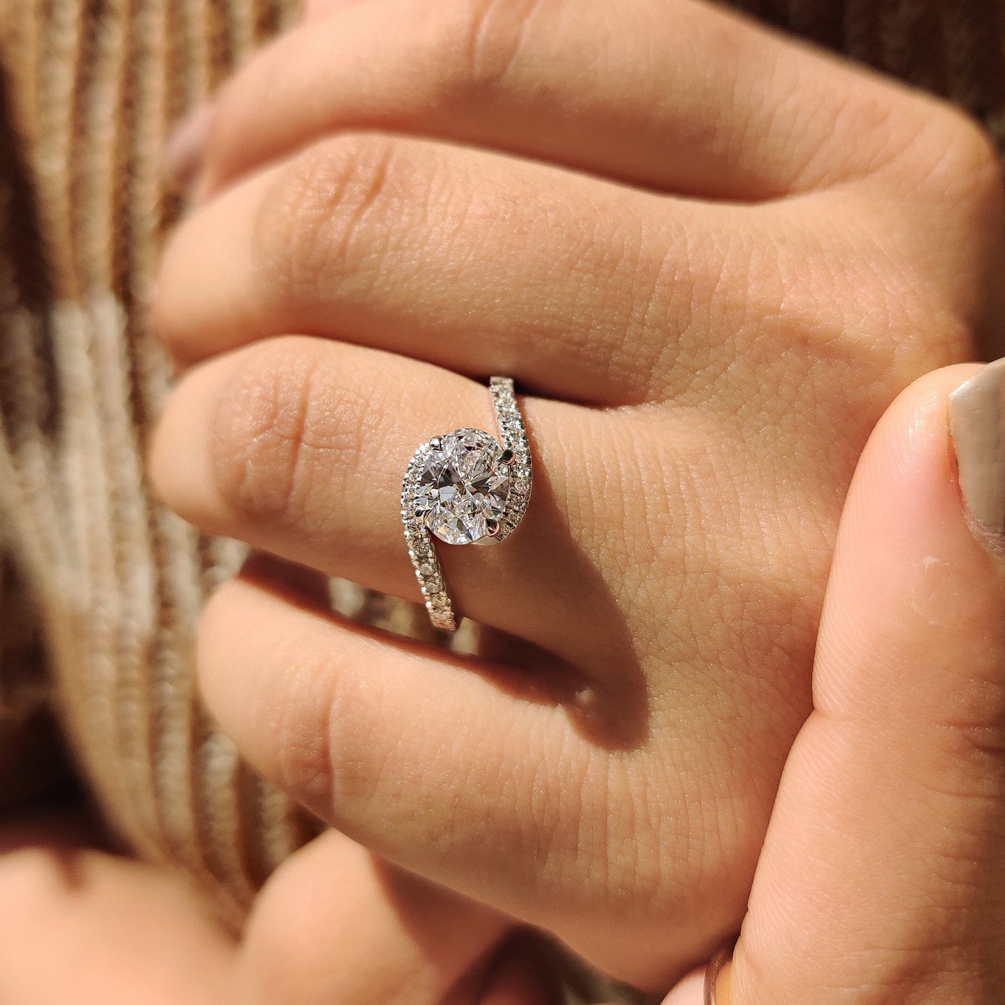 1.04 CT Oval Swirl Pave Cluster Moissanite Engagement Ring