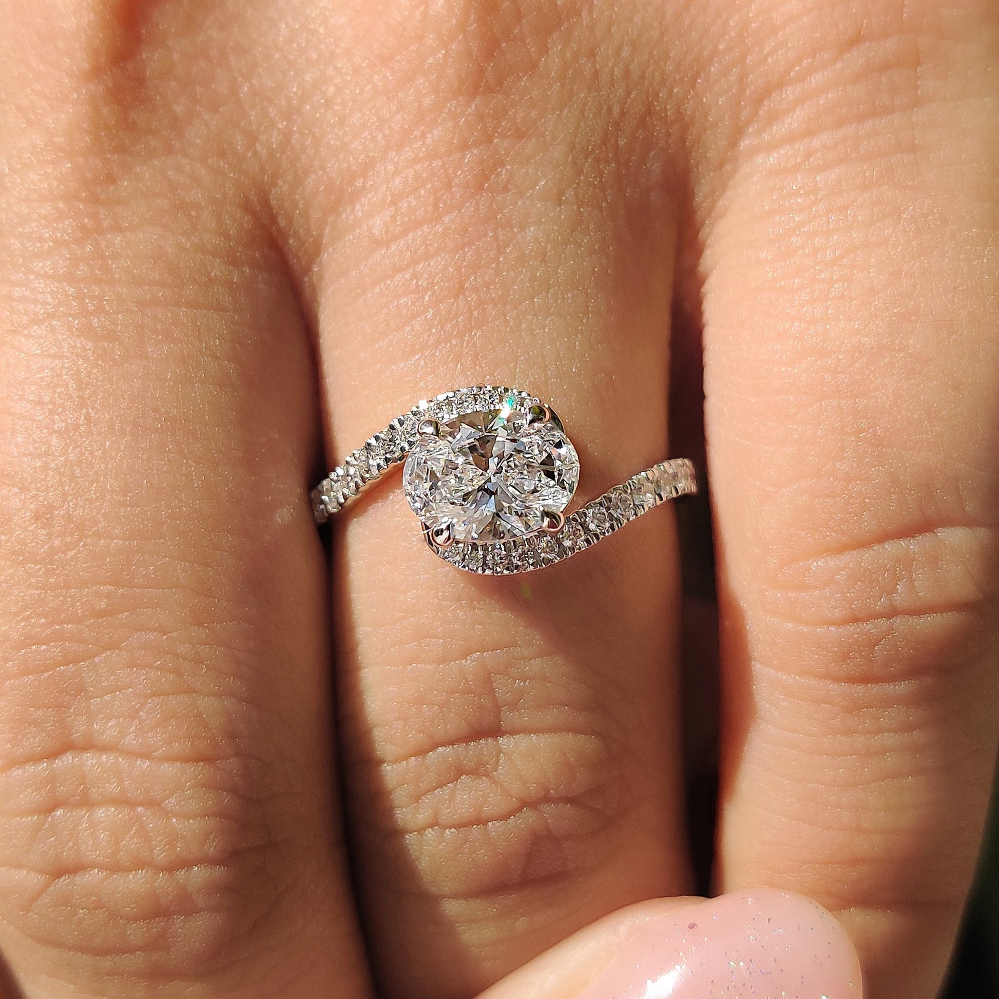 1.04 CT Oval Swirl Pave Cluster Moissanite Engagement Ring