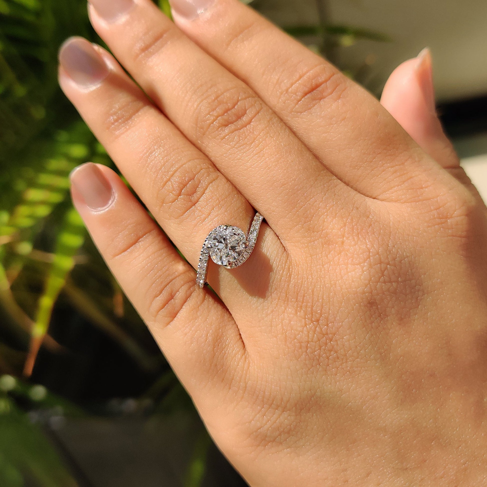 1.04 CT Oval Swirl Pave Cluster Moissanite Engagement Ring