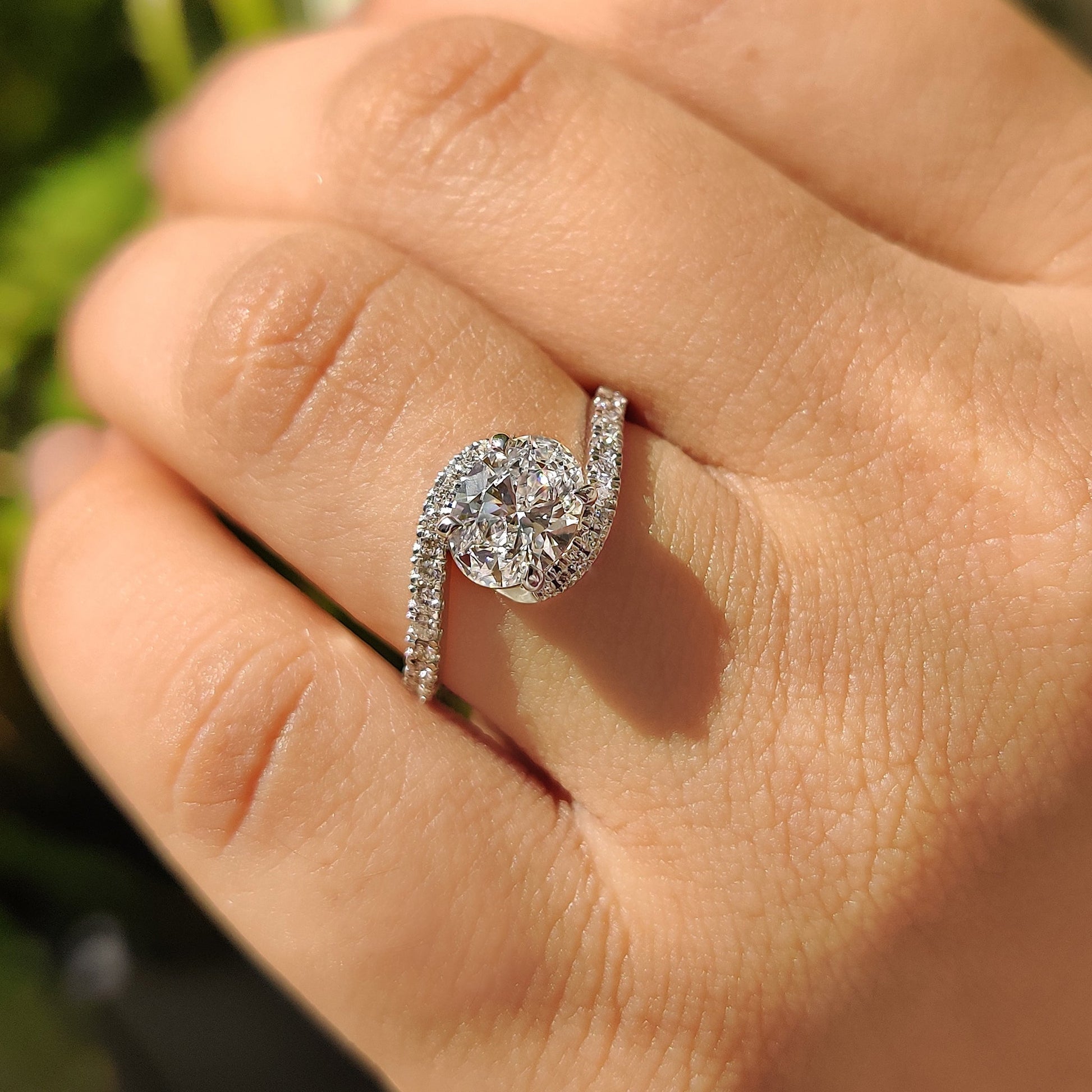 1.04 CT Oval Swirl Pave Cluster Moissanite Engagement Ring