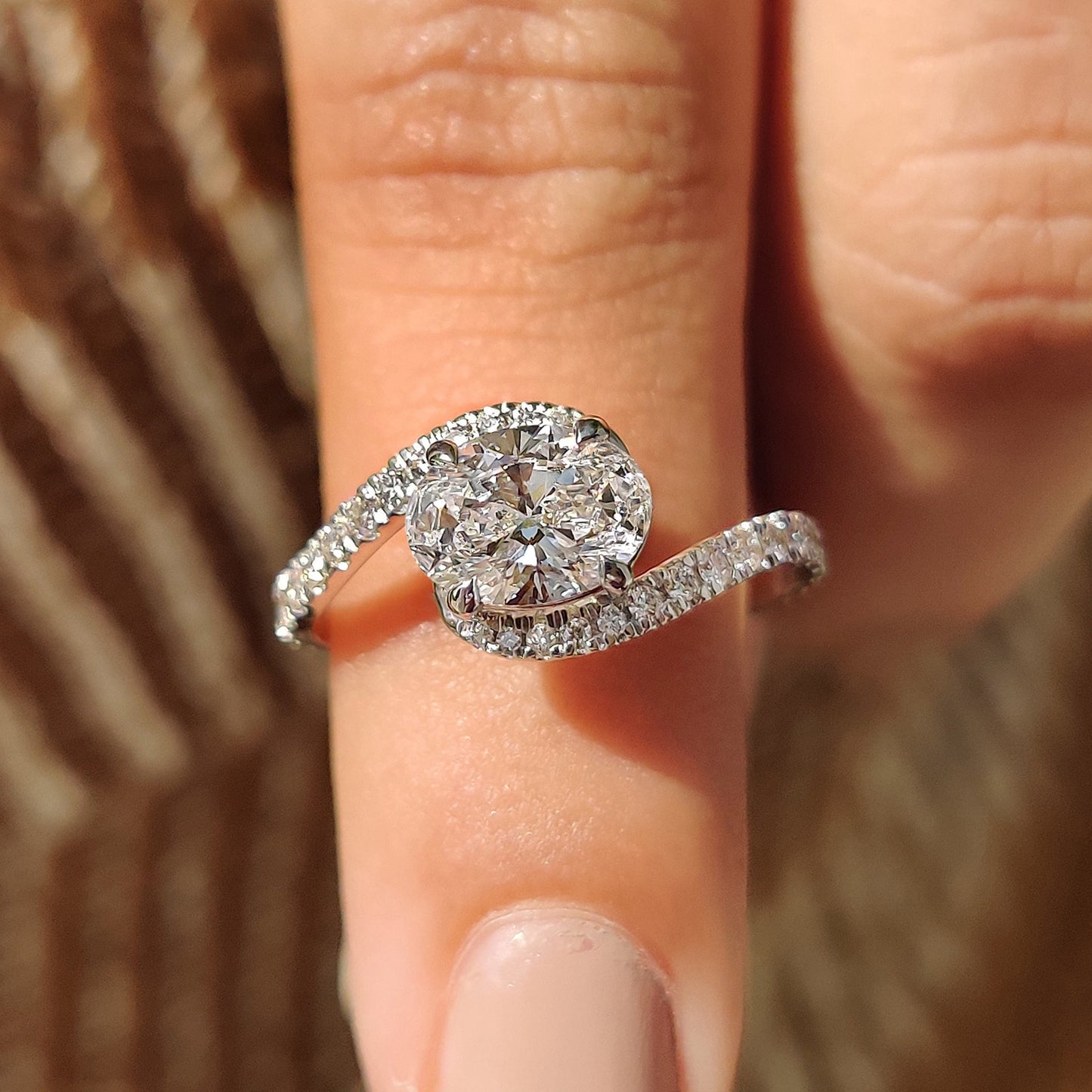 1.04 CT Oval Swirl Pave Cluster Moissanite Engagement Ring