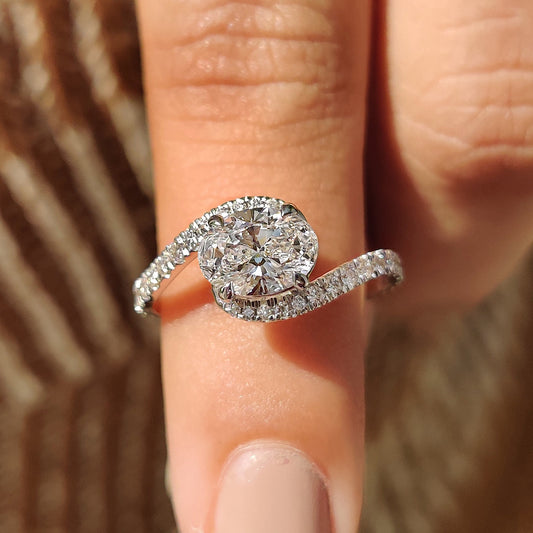 1.04 CT Oval Swirl Pave Cluster Moissanite Engagement Ring