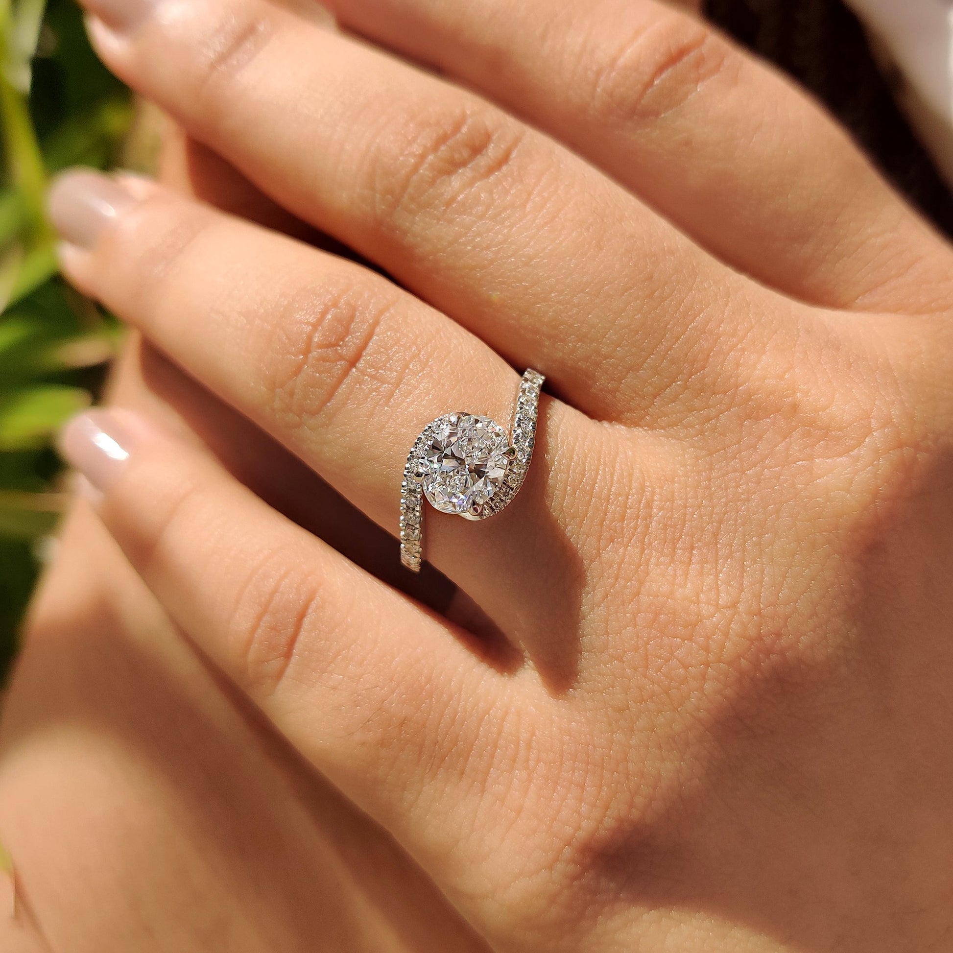 1.04 CT Oval Swirl Pave Cluster Moissanite Engagement Ring