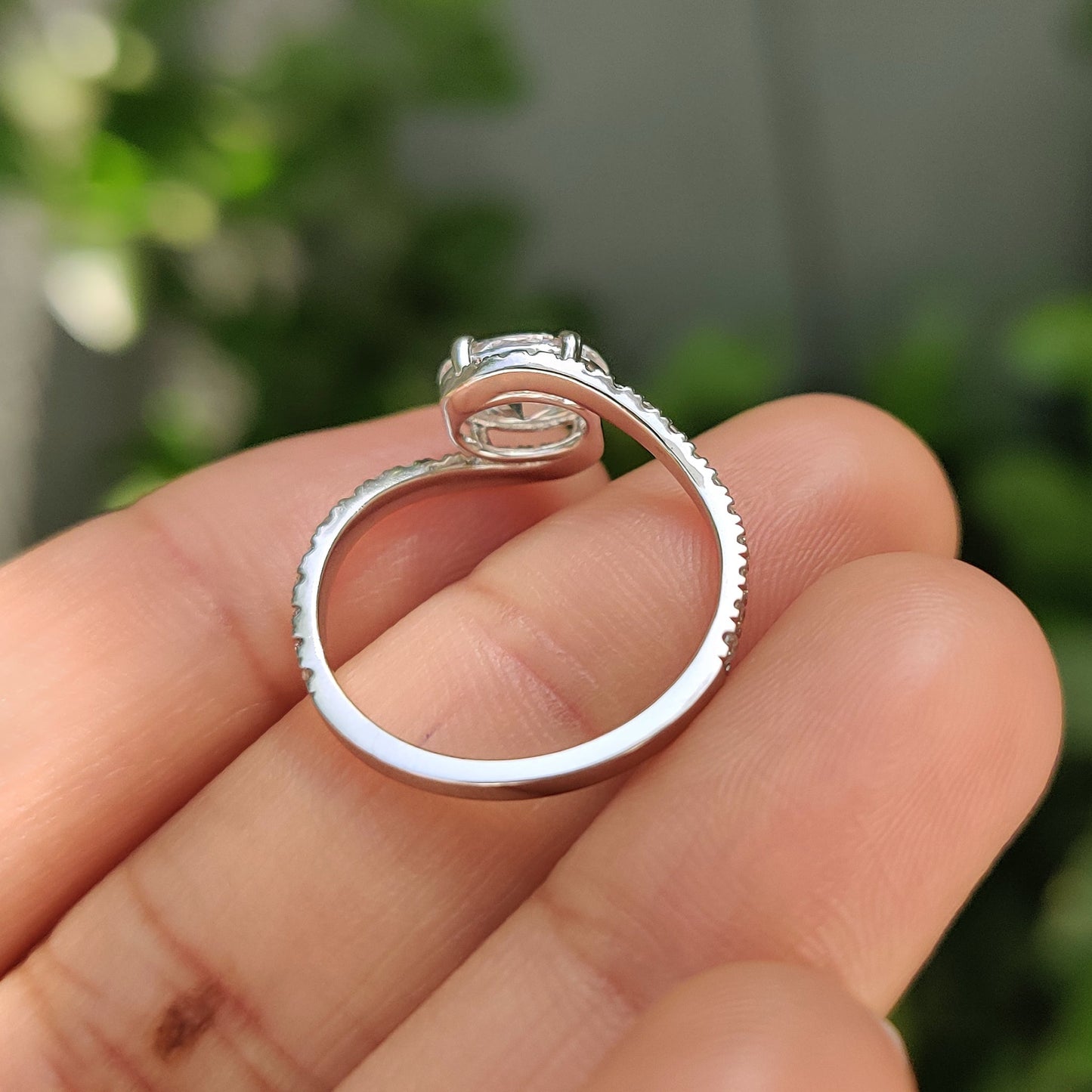 1.04 CT Oval Swirl Pave Cluster Moissanite Engagement Ring