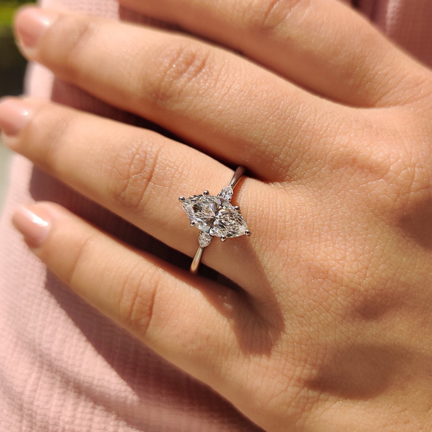 1.50 CT Marquise Three Stone Moissanite Engagement Ring