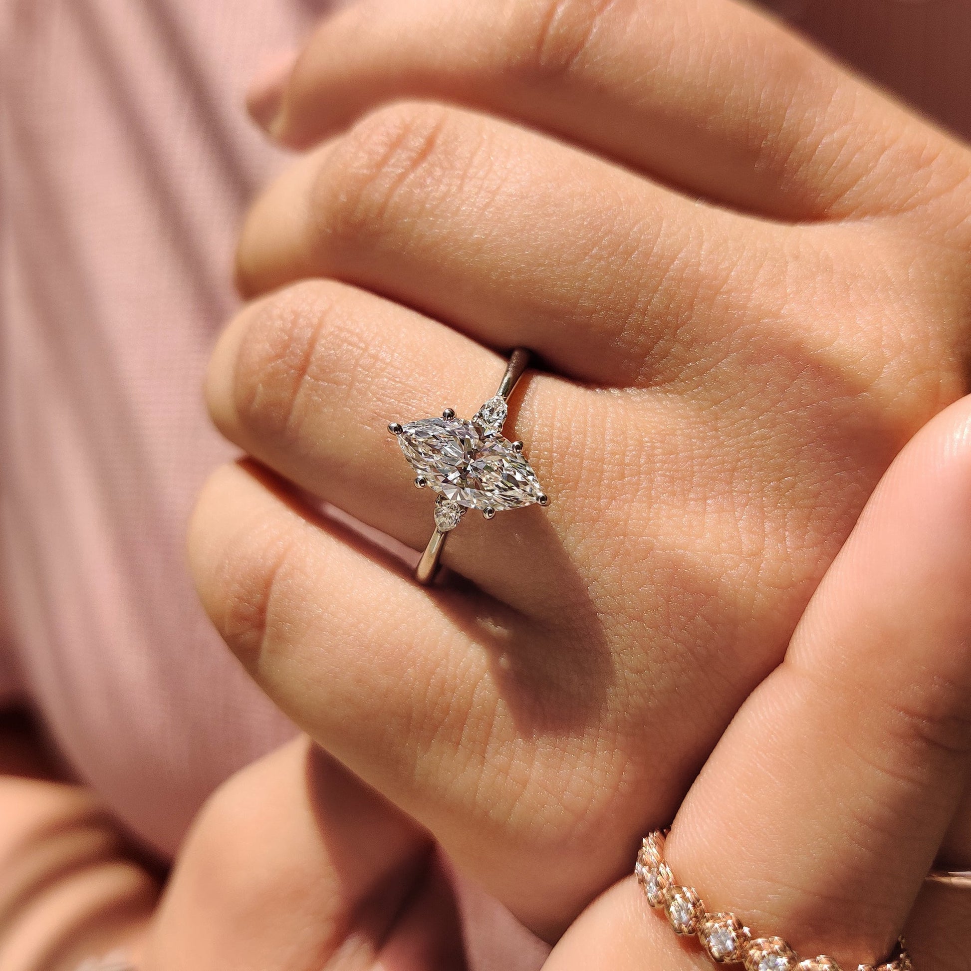 1.50 CT Marquise Three Stone Moissanite Engagement Ring