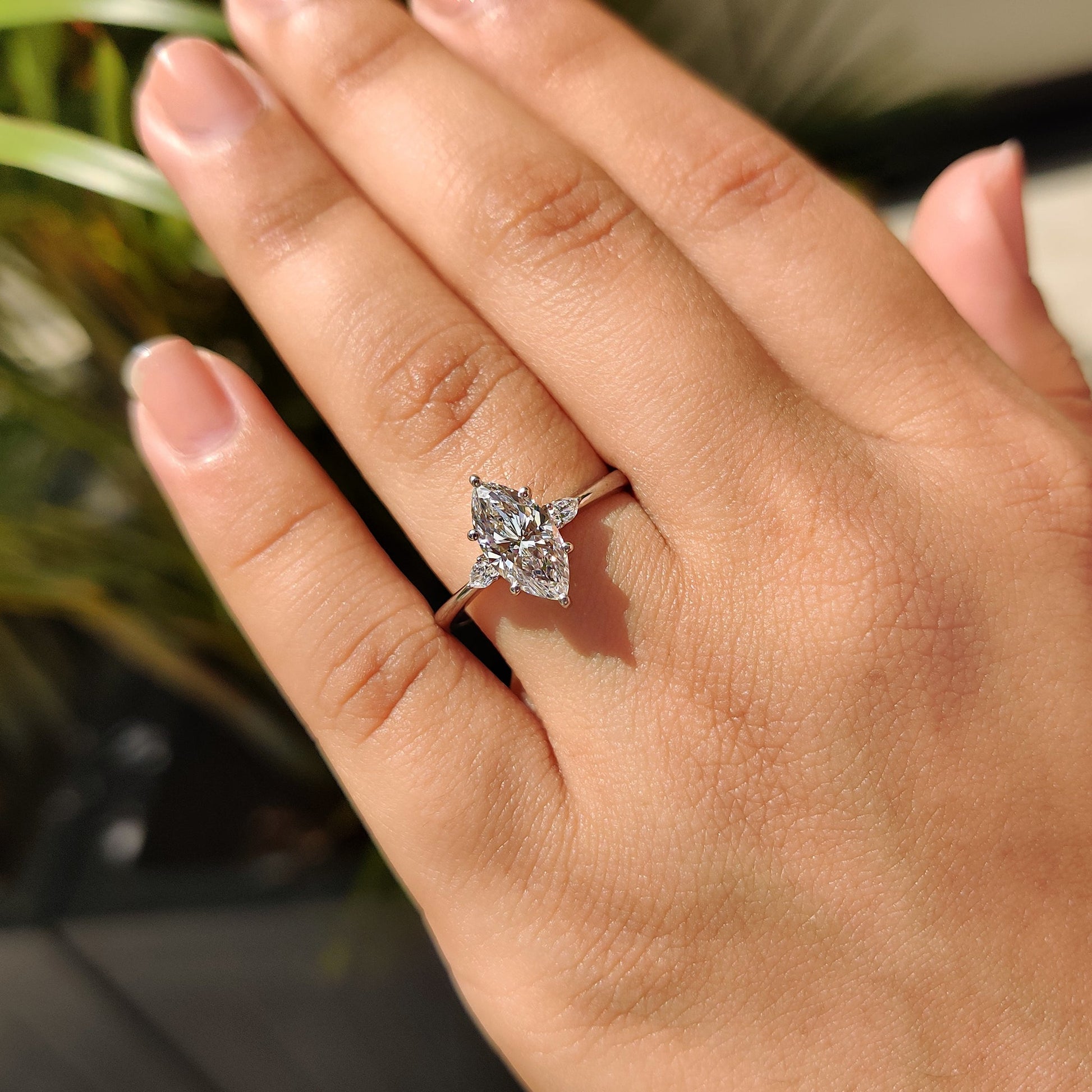 1.50 CT Marquise Three Stone Moissanite Engagement Ring