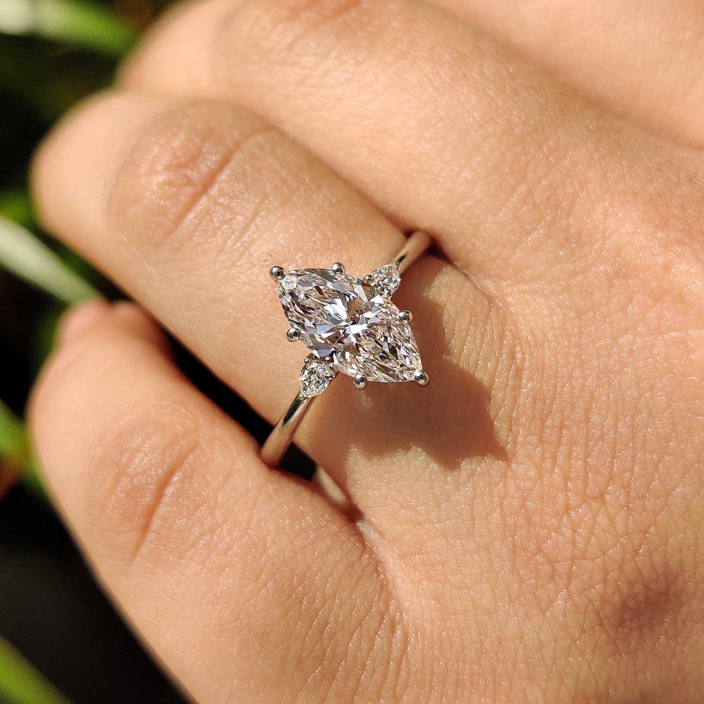 1.50 CT Marquise Three Stone Moissanite Engagement Ring