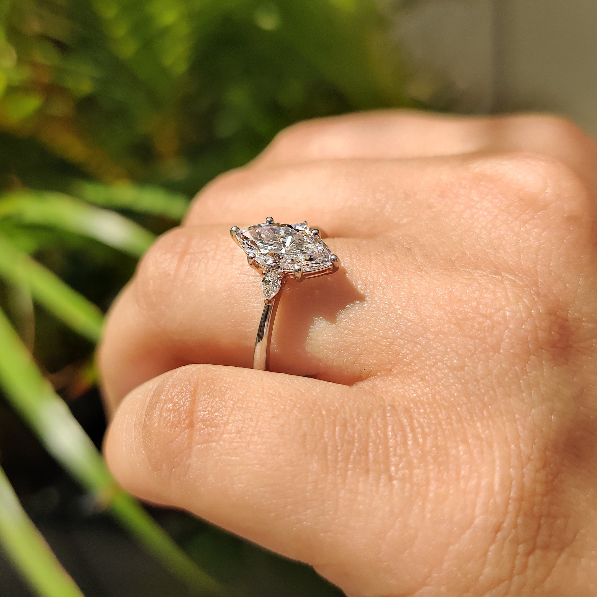 1.50 CT Marquise Three Stone Moissanite Engagement Ring