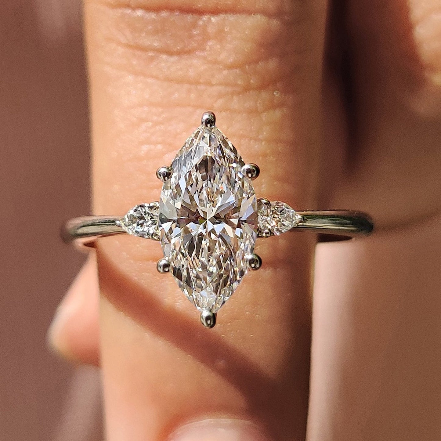 1.50 CT Marquise Three Stone Moissanite Engagement Ring