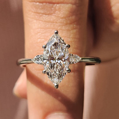 1.50 CT Marquise Three Stone Moissanite Engagement Ring