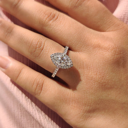 1 CT Marquise Halo & Pave Moissanite Engagement Ring