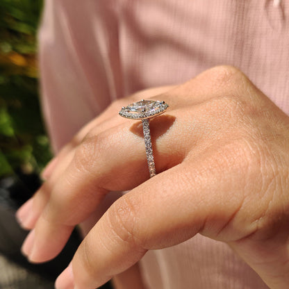 1 CT Marquise Halo & Pave Moissanite Engagement Ring