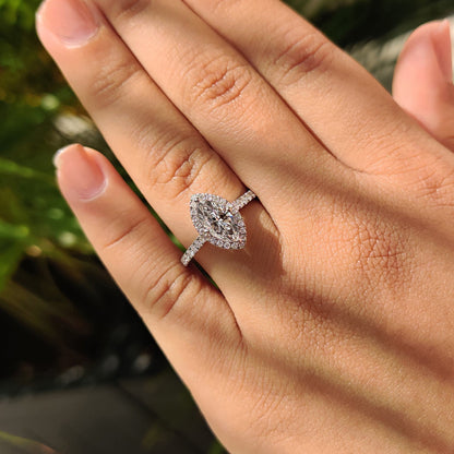 1 CT Marquise Halo & Pave Moissanite Engagement Ring