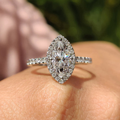 1 CT Marquise Halo & Pave Moissanite Engagement Ring