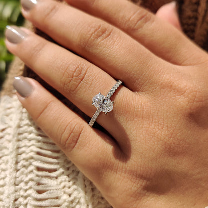 0.80 CT Oval Pave Moissanite Engagement Ring