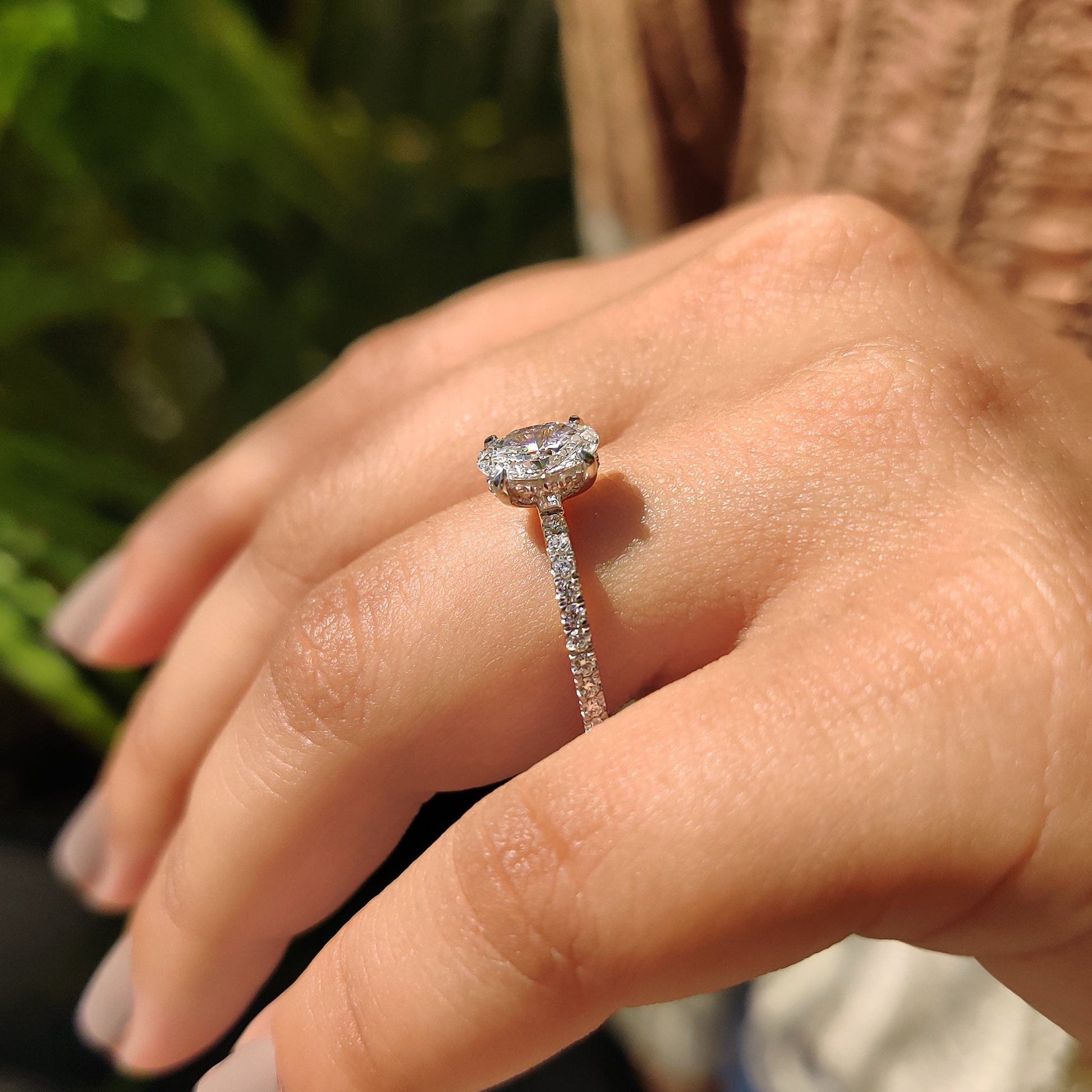 0.80 CT Oval Pave Moissanite Engagement Ring