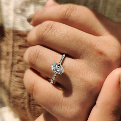 0.80 CT Oval Pave Moissanite Engagement Ring