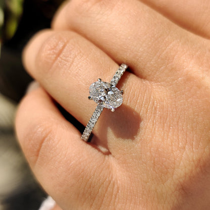 0.80 CT Oval Pave Moissanite Engagement Ring