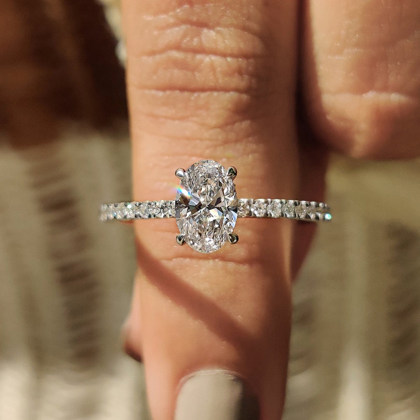 0.80 CT Oval Pave Moissanite Engagement Ring