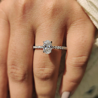 0.80 CT Oval Pave Moissanite Engagement Ring
